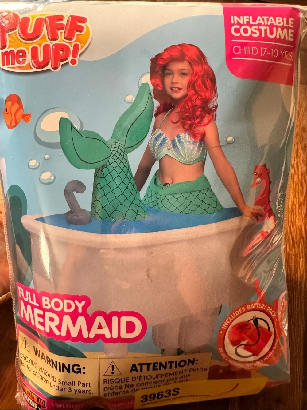 NWT - Puff Me Up Inflatable Mermaid in Bathtub Costume Child 7–10